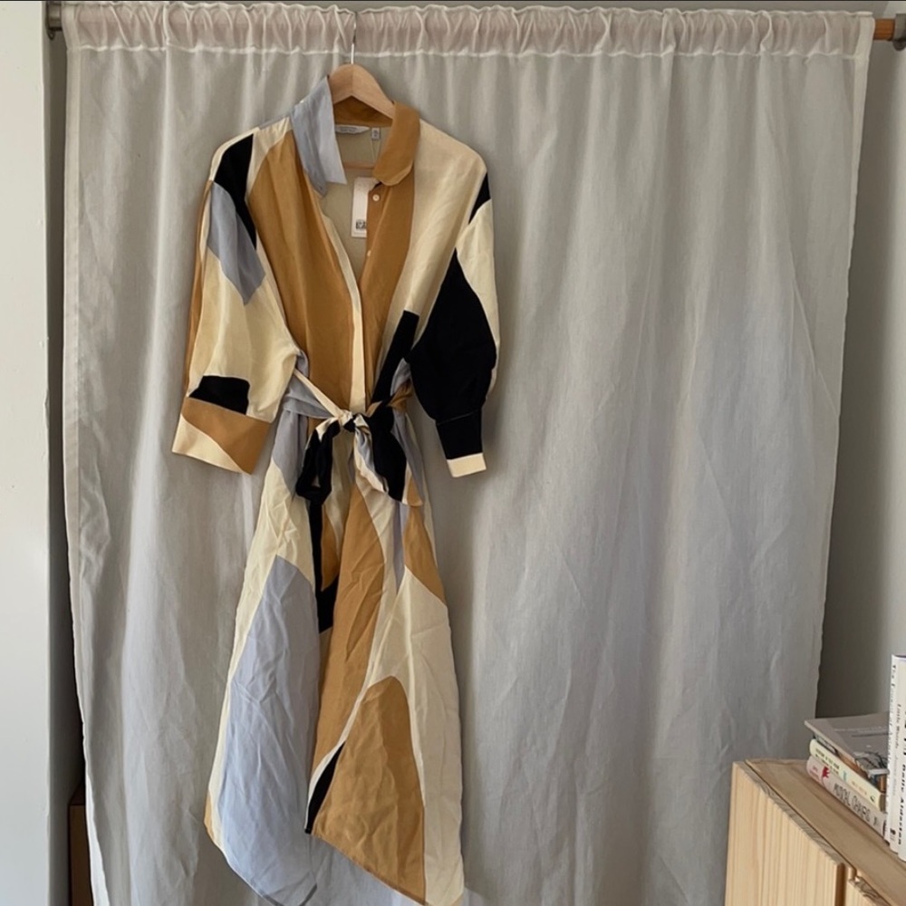 & Other Stories Abstract Midi Dress with Tie Belt